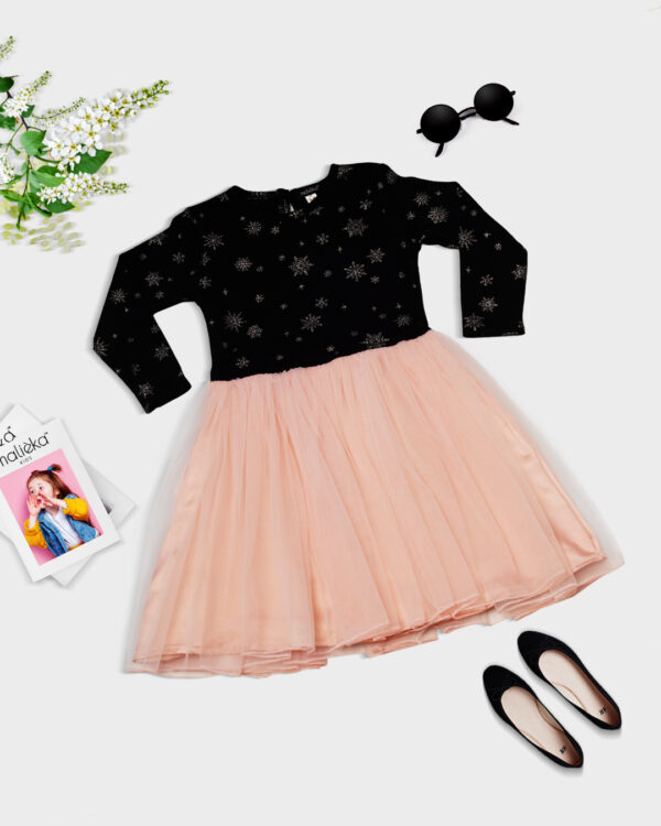 Royal Frock Dress Black and Peach